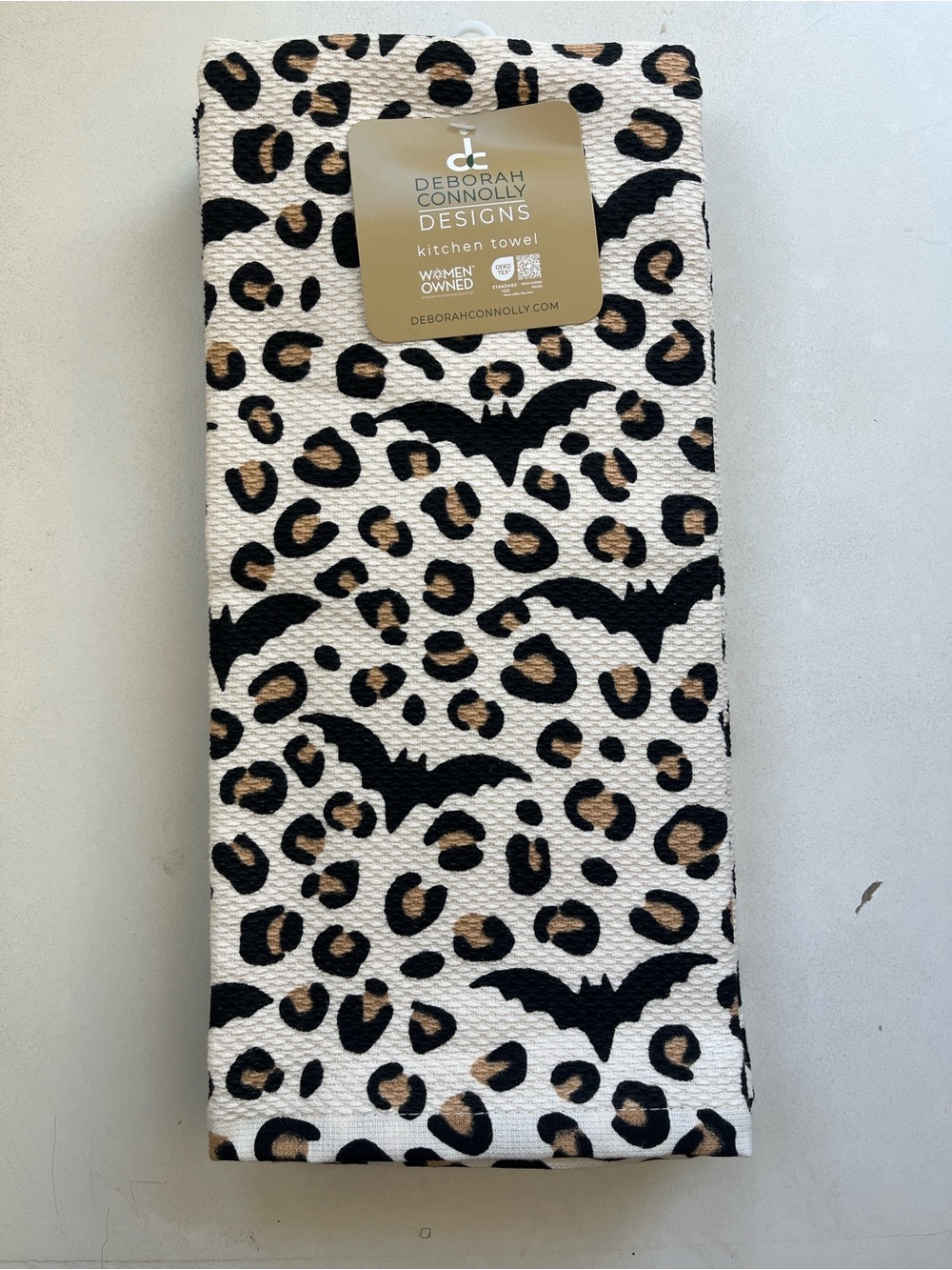 Set of 3 Deborah Connolly Halloween Leopard & Bat Print Kitchen Towel Set